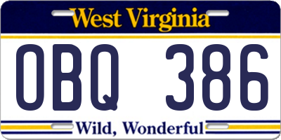 WV license plate OBQ386