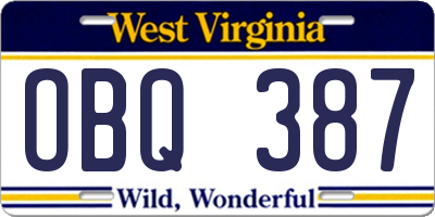 WV license plate OBQ387