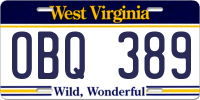 WV license plate OBQ389