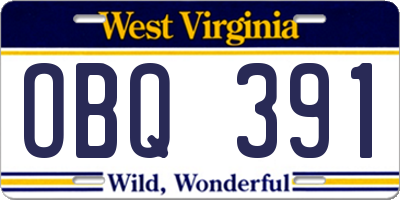 WV license plate OBQ391