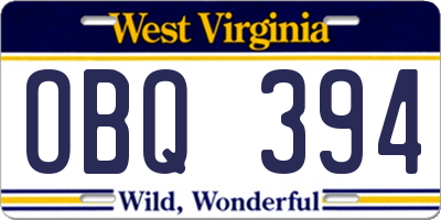 WV license plate OBQ394