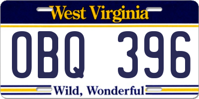 WV license plate OBQ396