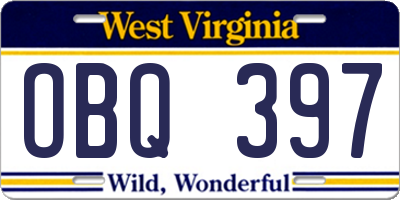 WV license plate OBQ397
