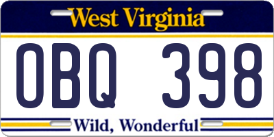 WV license plate OBQ398