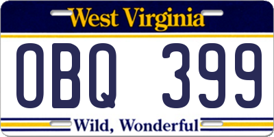 WV license plate OBQ399