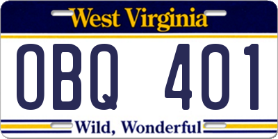 WV license plate OBQ401
