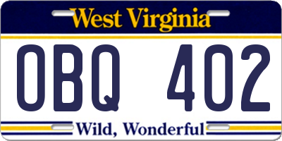 WV license plate OBQ402