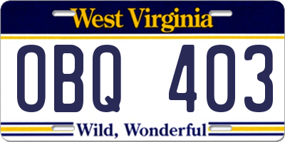 WV license plate OBQ403