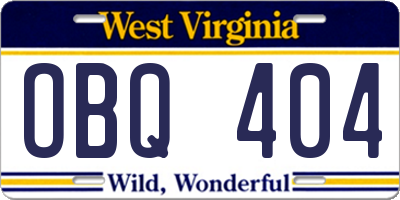 WV license plate OBQ404