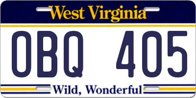 WV license plate OBQ405