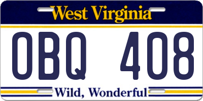 WV license plate OBQ408