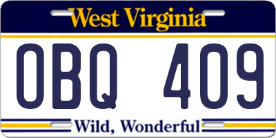 WV license plate OBQ409