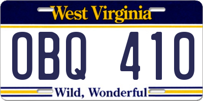 WV license plate OBQ410