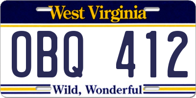 WV license plate OBQ412