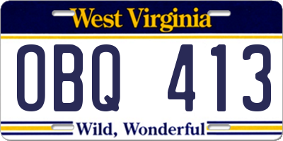 WV license plate OBQ413