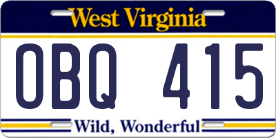 WV license plate OBQ415