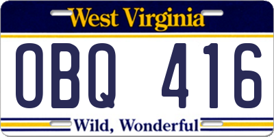 WV license plate OBQ416