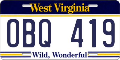 WV license plate OBQ419
