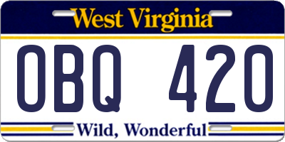WV license plate OBQ420