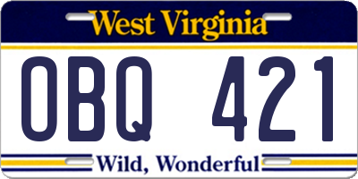 WV license plate OBQ421