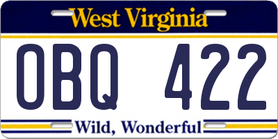 WV license plate OBQ422