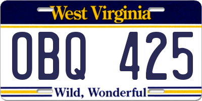 WV license plate OBQ425
