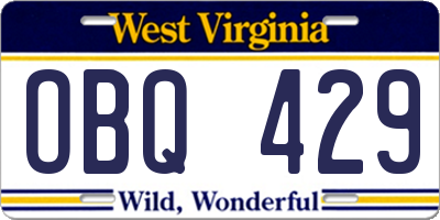 WV license plate OBQ429