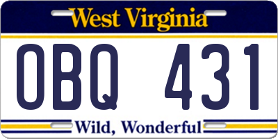 WV license plate OBQ431