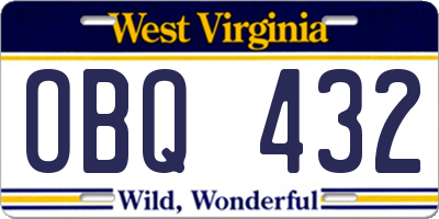 WV license plate OBQ432