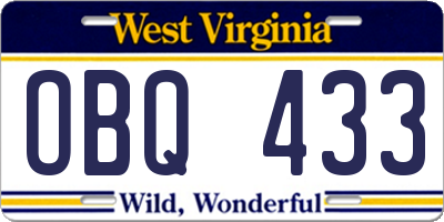 WV license plate OBQ433