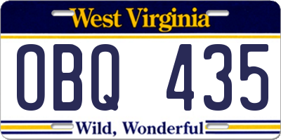 WV license plate OBQ435