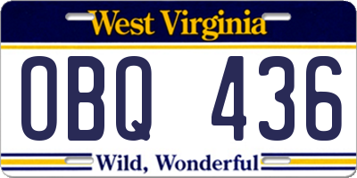 WV license plate OBQ436