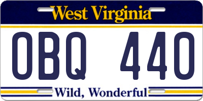 WV license plate OBQ440