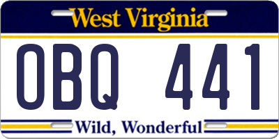 WV license plate OBQ441