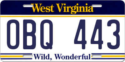 WV license plate OBQ443