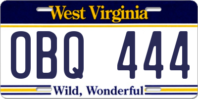 WV license plate OBQ444