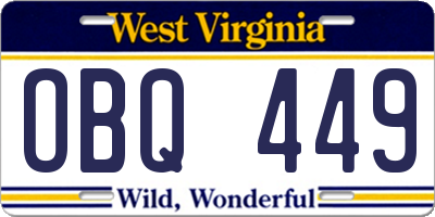 WV license plate OBQ449