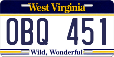 WV license plate OBQ451