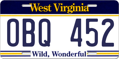 WV license plate OBQ452