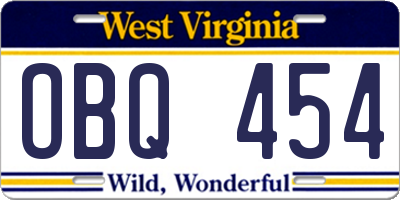 WV license plate OBQ454