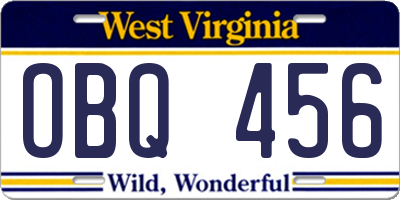 WV license plate OBQ456