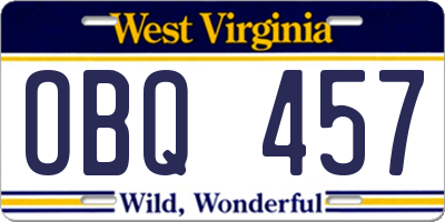 WV license plate OBQ457