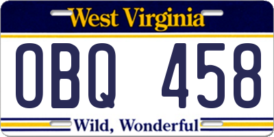WV license plate OBQ458