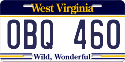 WV license plate OBQ460