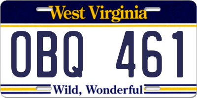 WV license plate OBQ461