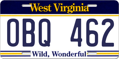 WV license plate OBQ462
