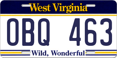 WV license plate OBQ463