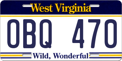 WV license plate OBQ470