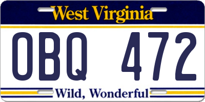 WV license plate OBQ472