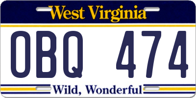 WV license plate OBQ474
